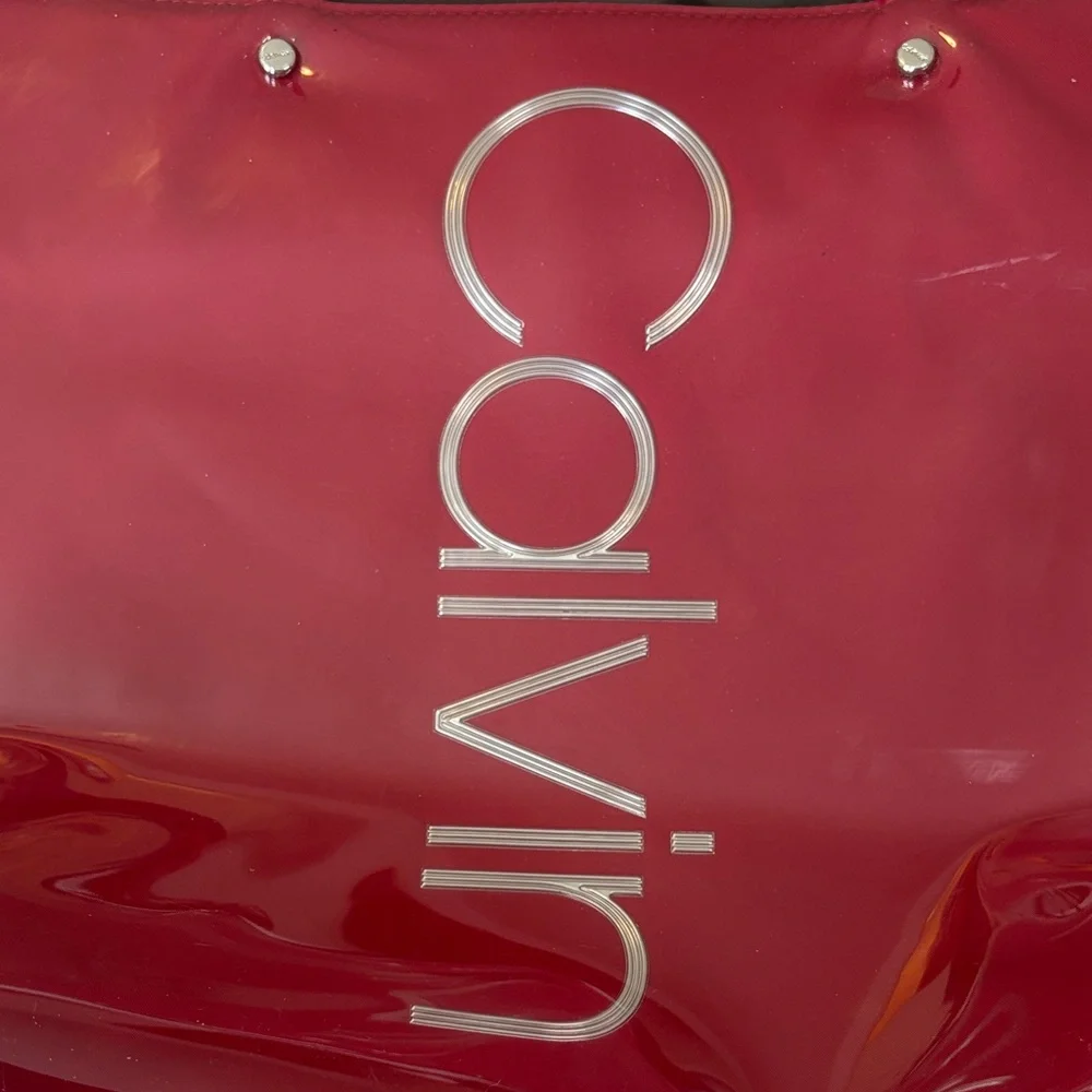 Calvin Klein Red Clear PVC Tote with Black Handles